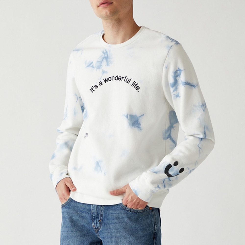 PacSun Tie-Dyed It's A Wonderful Life Crew Sweatshirt White Size Large
